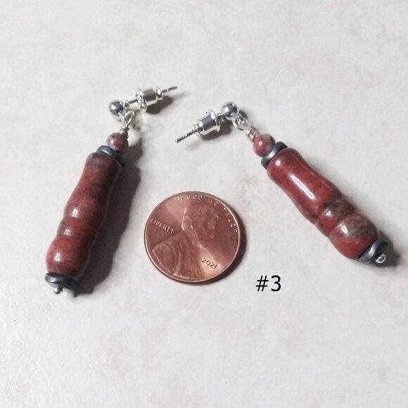 Red Jasper & Hematite - Elegant Dangle Earrings - Healing Stones - Post Earrings - Picture 3 of 6